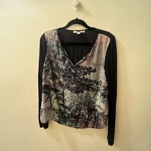 Semi Sheer V-Neck Graphic Top